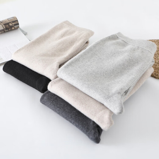 KING DEER cashmere pants for men and women, thickened warm pants for inner wear, thin high-waisted slim fit autumn and winter thickened large size cashmere leggings, men's style, dark gray 2XL