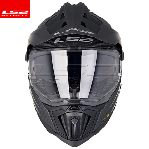 LS2 Carbon Faser Offroad-Zughelm-Motorradhelm Männer und Frauen Motorrad vier Jahreszeiten Anti-Fog Dual Lens MX701 Kohlefaser 6K-dumme Schwarz L (55-56)
