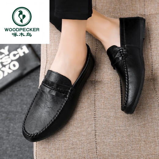 Holzspecker Fahrschuhe Ein Fuß Antrieb Loafer Lederschuhe wasserdicht britische Mütze Schuhe Herren trendige Schuhe Casual Schuhe Low Top D838 Black 39
