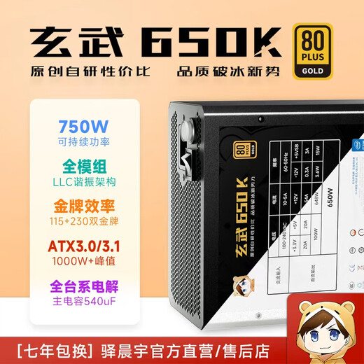 Yichenyu Chenyu Technology maßgeschneiderte Host-Stromversorgung Yujiang Kühlung Xuanwu 650k nachhaltiges 750-W-Peak-Vollmodul-Goldmedaillen-Netzteil Xuanwu 650K schwarzes, verbessertes Kabelpaket mit Wechselstromkabel