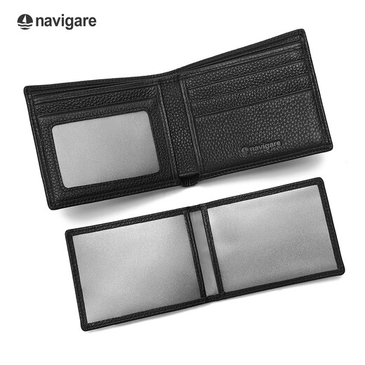 NAVIGARE Italian small sailboat wallet genuine leather short casual wallet driver's license card bag birthday gift gift black - no driver's license first layer cowhide (counter gift box)