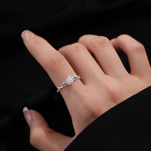 Sterling silver rose live ring light luxury plain ring women's open ring niche high-end index finger ring tail ring sterling silver rose live ring pure silver / gram weight about 1.7g / piece
