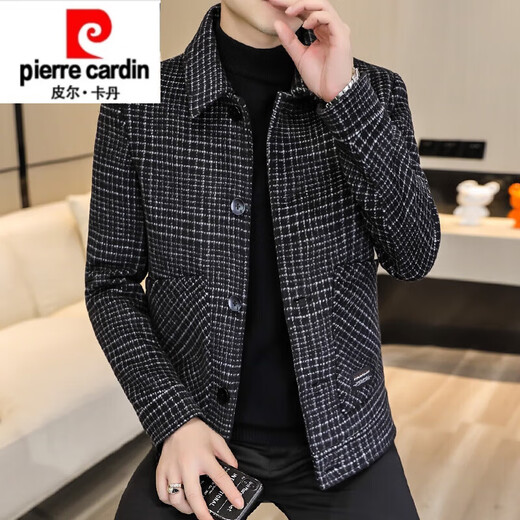 Pierre Cardin 2025 new woolen jacket men's autumn and winter Korean style trendy light mature style men's winter woolen jacket 2911 black gray thick style M