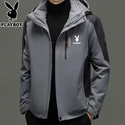 Playboy (PLAYBOY) Jacket Men's Three-in-One Liner Removable Autumn and Winter Velvet Thickened Outdoor Hooded Jacket Group Purchase 2299 Army Green Playboy 2XL Recommended 140-160 Jin Jin equals 0.5 kg
