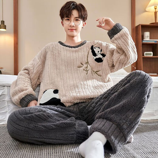 Tikade men's pajamas in autumn and winter, coral velvet thickened plus velvet fat man fat plus large size loose 300 Jin [Jin equals 0.5 kg] Set [Jacquard thickened version] 6227 4XL large version [195 Jin [Jin equals 0.5 kg]-225 Jin [Jin equals 0.5 kg]]