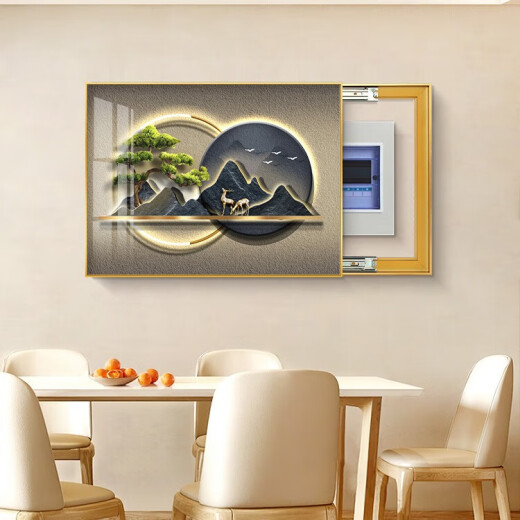 Hanxuan has a back mountain electric meter box decorative painting covering the light luxury landscape distribution box hanging painting cream wind gate box mural T9194 55*45cm (45*35) left push-pull gold frame