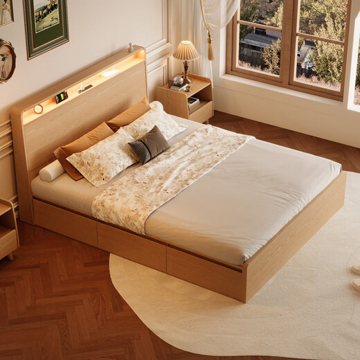 Zhenxiangjia all solid wood bed double bed modern simple oak high box bed air pressure storage bed with drawer bed bedroom furniture solid wood color | oak bed (single bed) luxury version thickened row frame 1.8*2.0m air pressure structure