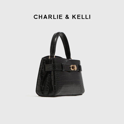 CHARLIE&KELLI CK brand light luxury bag women's bag crocodile pattern Kelly bag women's handheld crossbody bag Valentine's Day birthday gift black Beijing warehouse delivery free brand gift bag