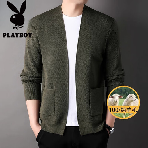 Playboy (PLAYBOY) brand wool knitted cardigan men's sweater autumn new business casual high-end men's lapel sweater jacket black 4XL (recommended 188-208Jin Jin equals 0.5 kg)