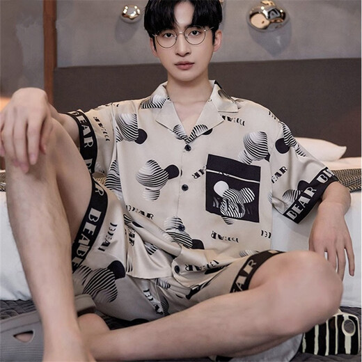 Yu Zhaolin Bingsi Pyjamas pour hommes en shorts minces d'été pour vêtements pour adolescents en été de grande taille 25 ans NEWSYMK-683-Black et tête d'ours blanc [Shorts à manches courtes] 3xl Men [180-200jin recommandé [Jin est égal à 0,5 kg]]]