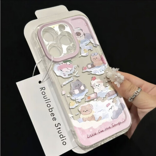 Erzhou suitable for Apple 16 Promax mobile phone case iPhone 16 Pro protective case cute hot spring kitten transparent all-inclusive soft shell Apple 16 semen lens 15 series mobile phone case C5 hot spring kitten H215 Apple 16 Promax