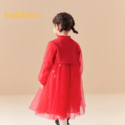 Balabala children's dress girls national style red mesh skirt