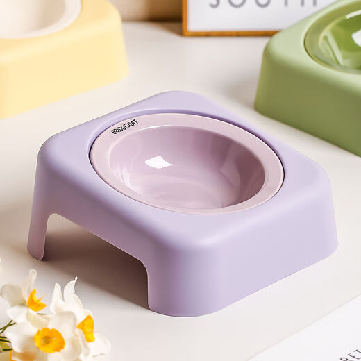 Shantou Lincun Macaron High-Looking Flying Saucer Cat Bowl Ceramic Food Bowl Cat Rice Bowl Iron Frame Neck Brace Dog Single Bowl Plastic Model Pure White No