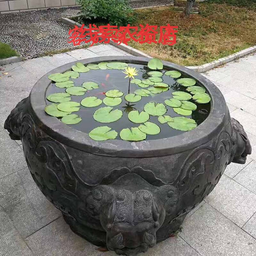 Xiaoxiao cloth stone carved fish tank flower pot stone tank antique bluestone round tank fish tank water tank fish farming outdoor courtyard garden indoor decoration diameter 1.2 meters high 80 cm