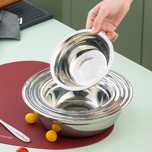 Camellia stainless steel food grade soup basin soup bowl enlarged and thickened vegetable basin egg kneading basin tableware noodle bowl and basin stainless steel soup basin 26cm one