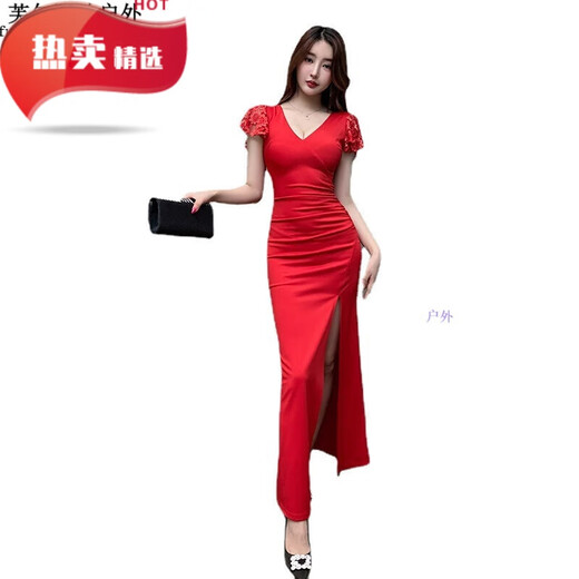 气质桑拿性感连衣裙长款洗浴按摩工作服修身显瘦晚礼服足疗技师服 3883黑色 S
