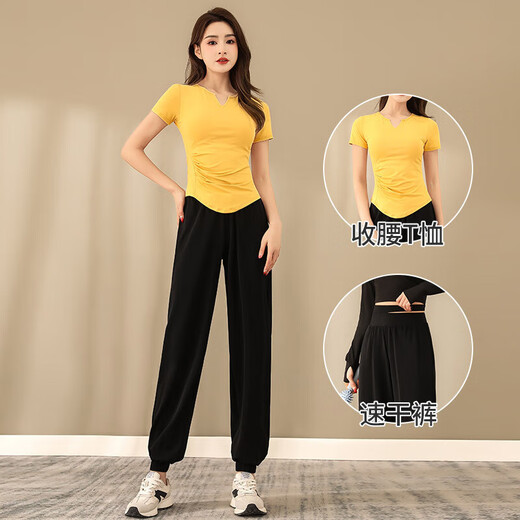 LULUUVTTOH summer yoga clothing sports suit for women running breathable quick-drying clothing gym Pilates training clothing for women black top XL