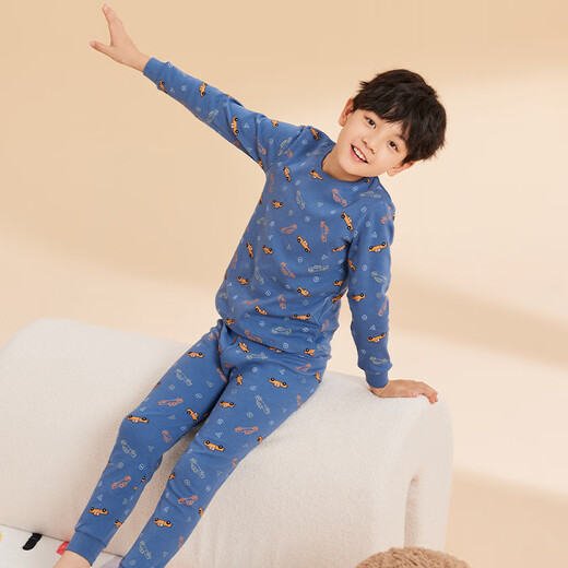 Hongdou children's pure cotton underwear set for boys and girls autumn clothes and autumn trousers autumn and winter warm low-collar cotton sweater M1197 blue gray 130