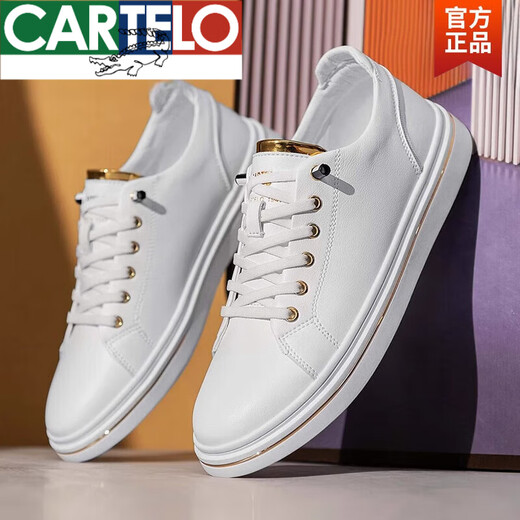 Marque de cartelo Chaussures haut de gamme printemps masculin 2025 petites chaussures blanches véritables en cuir doux Sole un pied de pédalage sportif et chaussures de planche décontractées blanc - creux respirant - 6630T 39 Taille de chaussure de sport standard