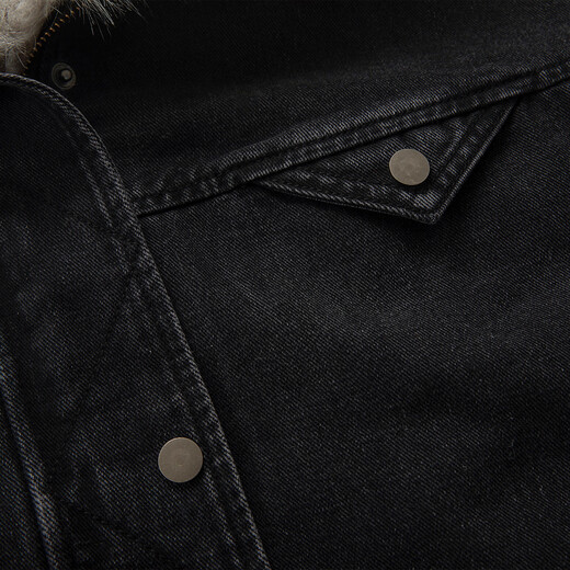 UNIFREE denim patchwork jacket for women in autumn loose and crisp motorcycle style thickened fur collar versatile top dark gray L