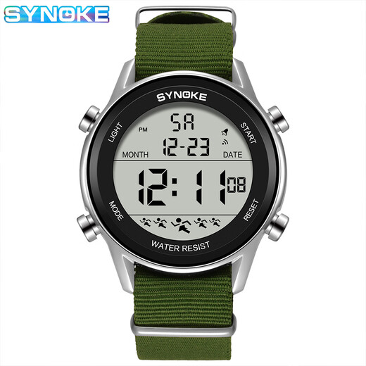Shinuoke Watch männlicher Schüler Hochwertiger Nylon-Leinwandgürtel modische wasserdichte leuchtende Sport-Teenager Multifunktional Electronic Watch 9853 Nylon Canvas Belt Green
