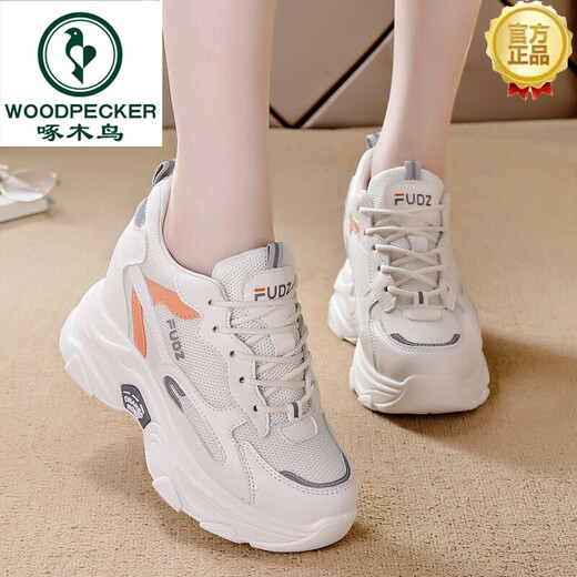 Specht echtes Leder Daddy Schuhe für Frauen 2025 Herbst New Wedge Super Hot Frauenschuhe weiche alleinige Reise Sportschuhe 826 Weißes Leder (innerhalb von 8 cm Höhe) 36