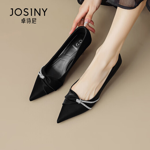 Zhuosini tacones altos para mujeres en 2025 primavera y otoño Nuevos imitadores elegantes franceses con falda temperamento en el lugar de trabajo puntiagudos con el dedo del borde del dedo del pie Black 37