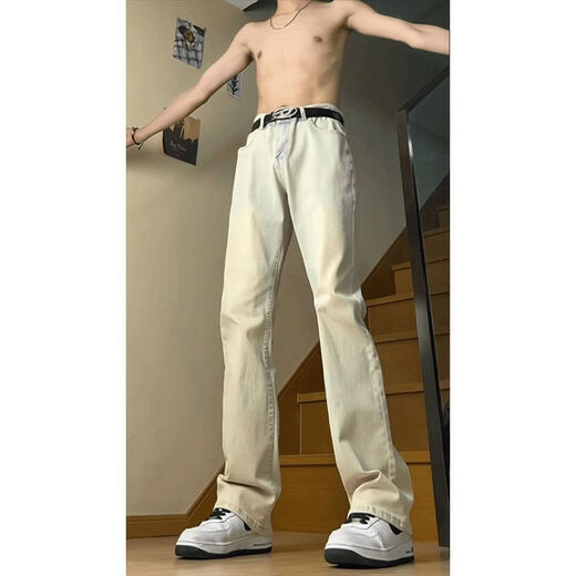 Chaohandu 2025 New Jeans Frühlings- und Herbst Sommer-Casualhose Dünne Schlankhosen Amerikanische Vibe Scimitar Mikro-Flüssigkeitshose Black-G825 m (100-115jin [Jin gleich 0,5 kg])