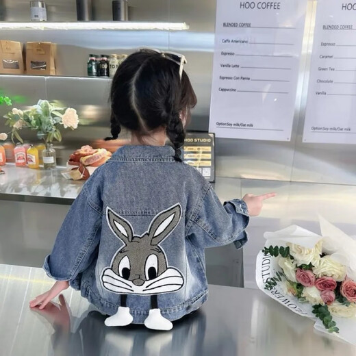 Disney (Disney) 26 years old style denim jacket spring and autumn style princess children versatile windproof Internet celebrity diamond-encrusted Korean style girl sequin rabbit rabbit single clothes 90 suitable for 80-90 height