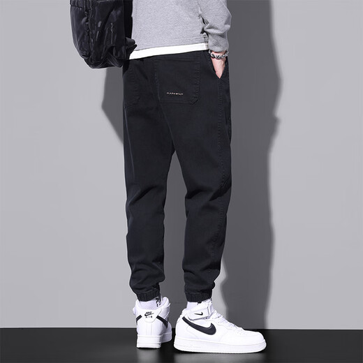 Jeep Spirit Casual Hosen für Männer Frühlings- und Herbst neue lose Krawatten Sport lange Hosen für Männer Trendy Marke Vielseitige Arbeitshose für Männer 9859 Schwarz + 9859 Grau 2xl