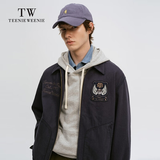 Teenie Weenie Bear Men's Simple Casual Lapel Jacket Men's Spring Imitation Denim Trendy Jacket Navy Blue L 175