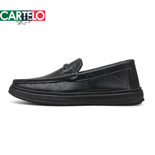 Cartelo Trendy Brand Summer Herrenschuhe Herren schwarze Lederschuhe Herren ein Fuß dicker alleiner Bohnenschuhe Britische Freizeitschuhe formelle Geschäfte 9905 Black 39