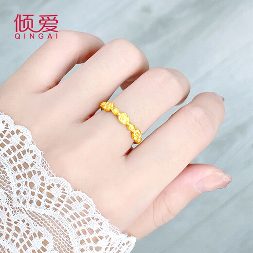 Love gold ring for women 999 pure gold rose solid live adjustable index finger ring as a birthday gift for girlfriend Light version of gold rose ring closed style - about 1g - size 15