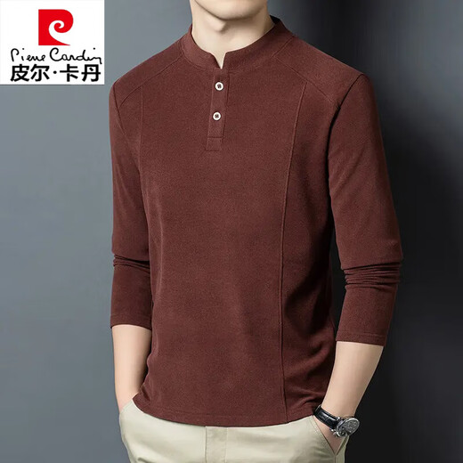 Pierre Cardin autumn and winter double-sided German velvet long-sleeved T-shirt men's Henry collar trend versatile stand-up collar sweatshirt bottoming shirt men's T-shirt blue D509 L recommended 115-130Jin Jin equals 0.5 kg