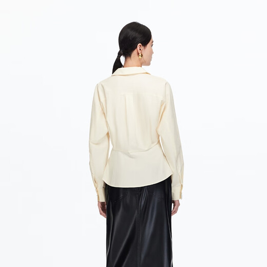 VEROMODA shirt 2025 winter new style pure cotton V-neck waist solid color simple top commuting fashion honey milk white XS