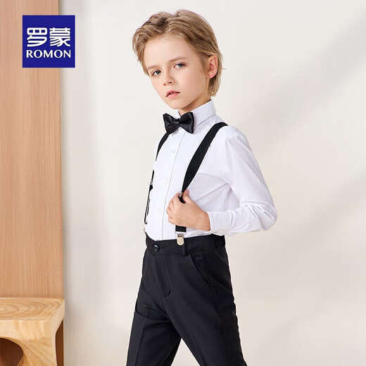 
Romon children's dress June 1st performance suit boy graduation host long sleeve trousers strap suit black 170