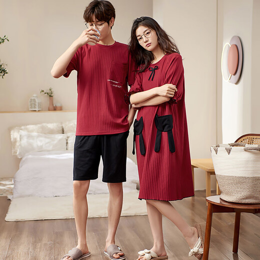 Songyan Pajamas Женская ночная рубашка Pure Cotton Summer Summer-рукавы с пижамами паджам набор весны и осенняя домашняя одежда могут носить мужчинами. 12138 Пары два набора (пожалуйста, оставьте сообщение для размера мужчин) M (рекомендуется 80-100 JIN [JIN равно 0,5 кг])