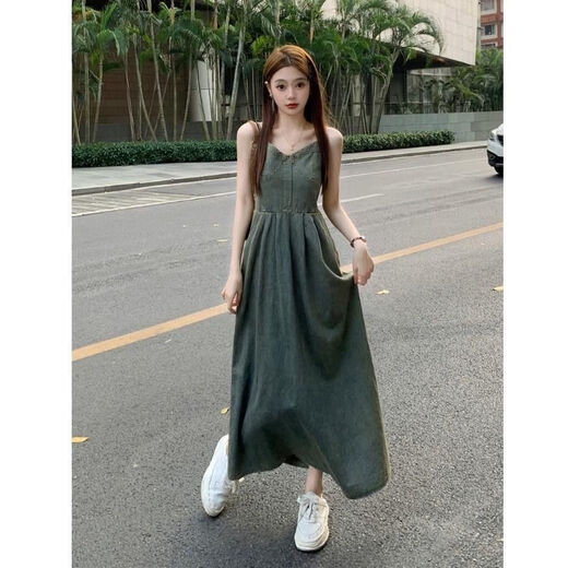 AJEFEFAT牛仔连衣裙女2024夏季新款高级感感做旧质感级吊带裙mm修身A字直 蓝色833 2XL 【建议135至150斤