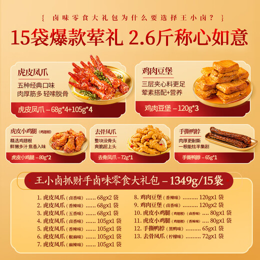 王小卤抓财手年货卤味礼盒1349g节日送礼公司团购25年端午节送礼礼盒