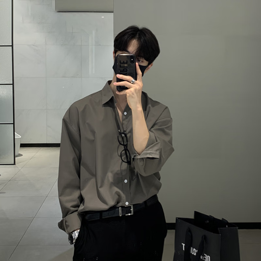 Camisa de manga larga con traje para hombres de manga larga y guapo chaqueta y camisa de negocios informal de dos piezas de otoño de otoño] C102 Brown Camiseta + Pantalones negros XL