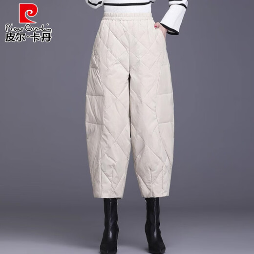 Pierre Cardin plus velvet thickened down pants for women winter outer wear 2025 new mom minus 40 degree warm pants cotton pants black L 105-120Jin Jin equals 0.5 kg