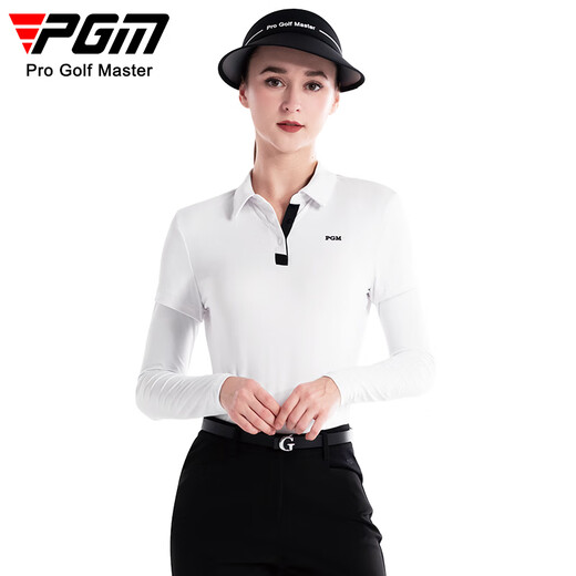 PGM高尔夫服装女装夏季冰丝长袖T恤上衣POLO衫女 速干透气 YF686-白色【上衣】【冰丝】 S