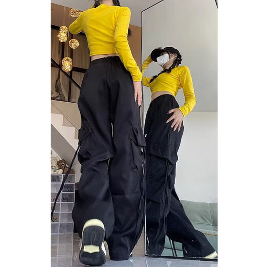 
7 high street workwear casual pants for men and women in summer loose straight couple trousers design with wide-leg men's pants NYNZ-687 plus fleece black 2XL [Suggest weight 125--140Jin [Jin equals 0.5 kg]]