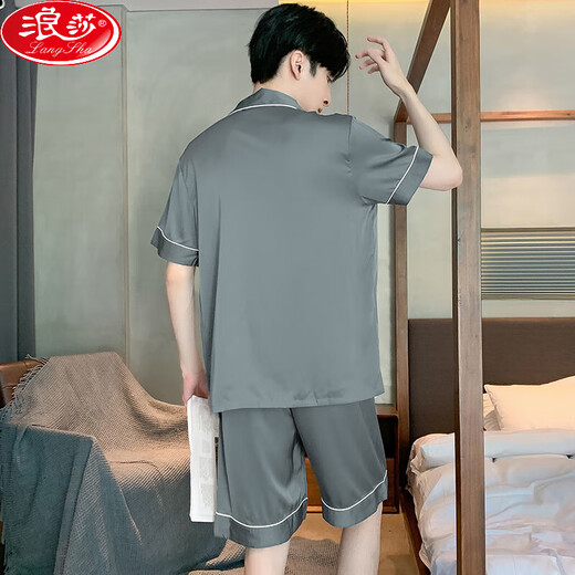 浪莎2025新款网红短袖冰丝男士睡衣夏季天青少年学生冰丝家居服套装 冰丝男G723 L (建议身高170左右，体重100-1