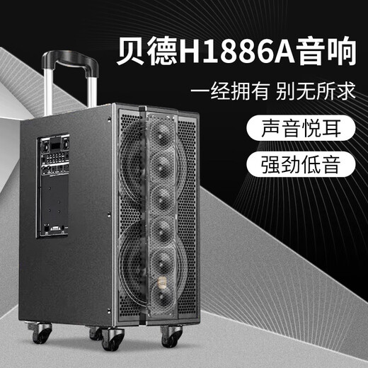 Bader H1886A outdoor karaoke audio professional Internet celebrity live broadcast sound card outdoor portable mobile trolley Bluetooth speaker equipment singing instrument playing square dance high power H1886A dual microphone + 21-inch karaoke machine