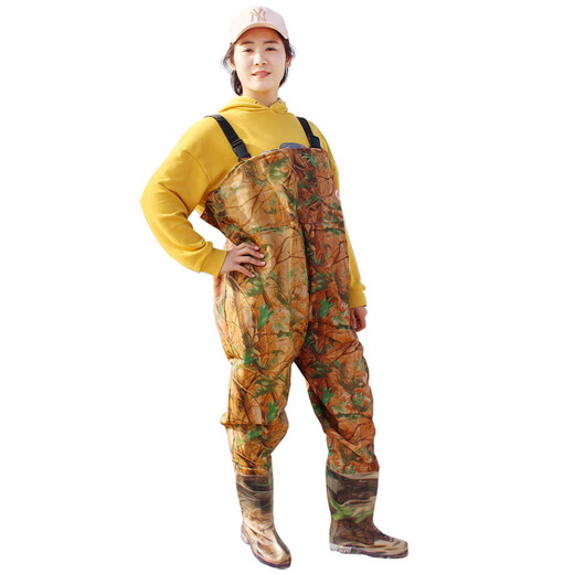 Wading pants, half-length thickened rain pants, waterproof pants, fishing jumpsuit, full-body fish pants, fishing leather fork, wading clothes, wear-resistant, black leather pattern 105 silk (thickened) 40