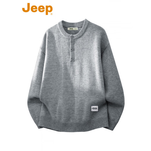 Jeep (JEEP) Sheep Wool JEEP Jeep American Henry Neck Sweater Men's Autumn and Winter Trendy Knitted Sweater Loose Top Light Gray_Official Authentic M_Recommendation_100-120Jin Jin equals 0.5 kg
