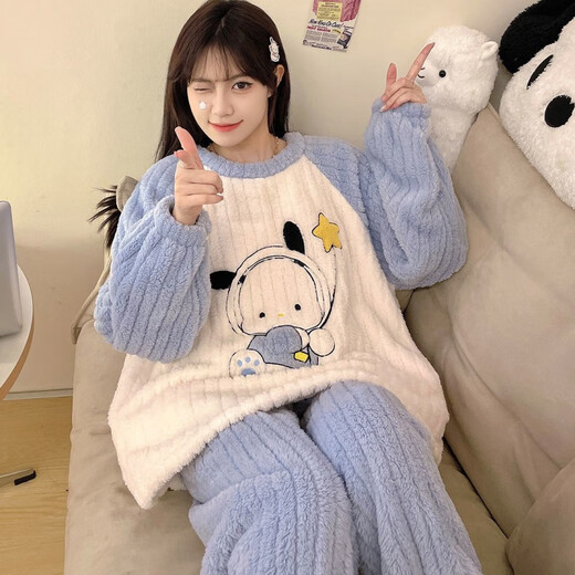 Pei Shiyan Pyjamas für Frauen Korallen Velvet Winter 2024 Neues samt verdickte Flanellmädchen Große Kinder warme Set Außerhalb xx4873/c Samt verdickte Set M 160C75-95jin [Jin gleich 0,5 kg]