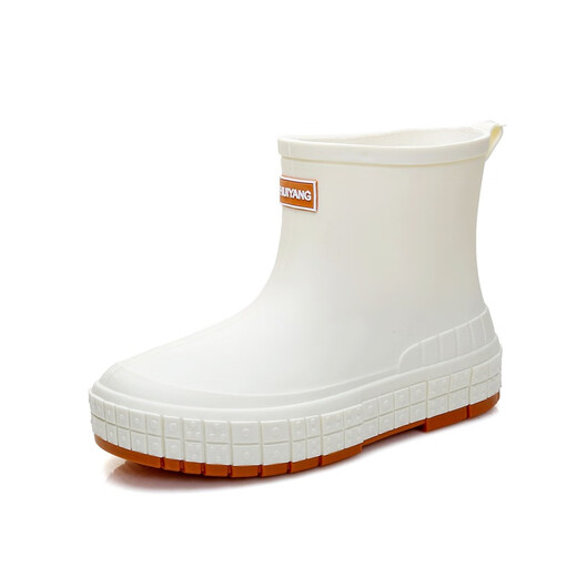 Fashionable Japanese rain boots for women wearing short tube rain boots for outdoor work waterproof and non-slip shoes rubber shoes flat sole pull-toe shoes apricot color 36