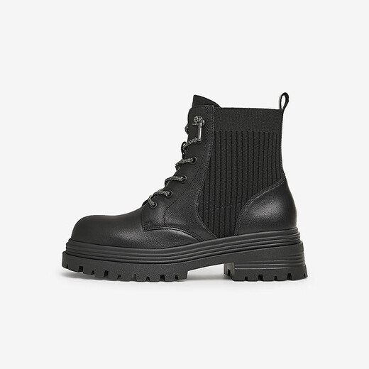Tata Dicke einzige britische Martin -Stiefel Frauenstiefel Casual Leder Kurzstiefel Herbst und Winter Neu 7D247DD4 Black 35